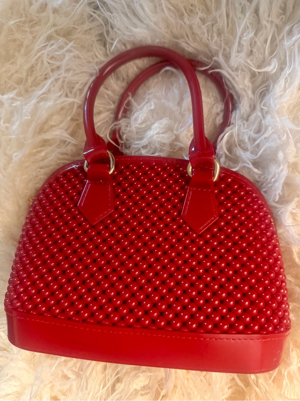 Red Beaded Dome Satchel Handbag - Women Bags